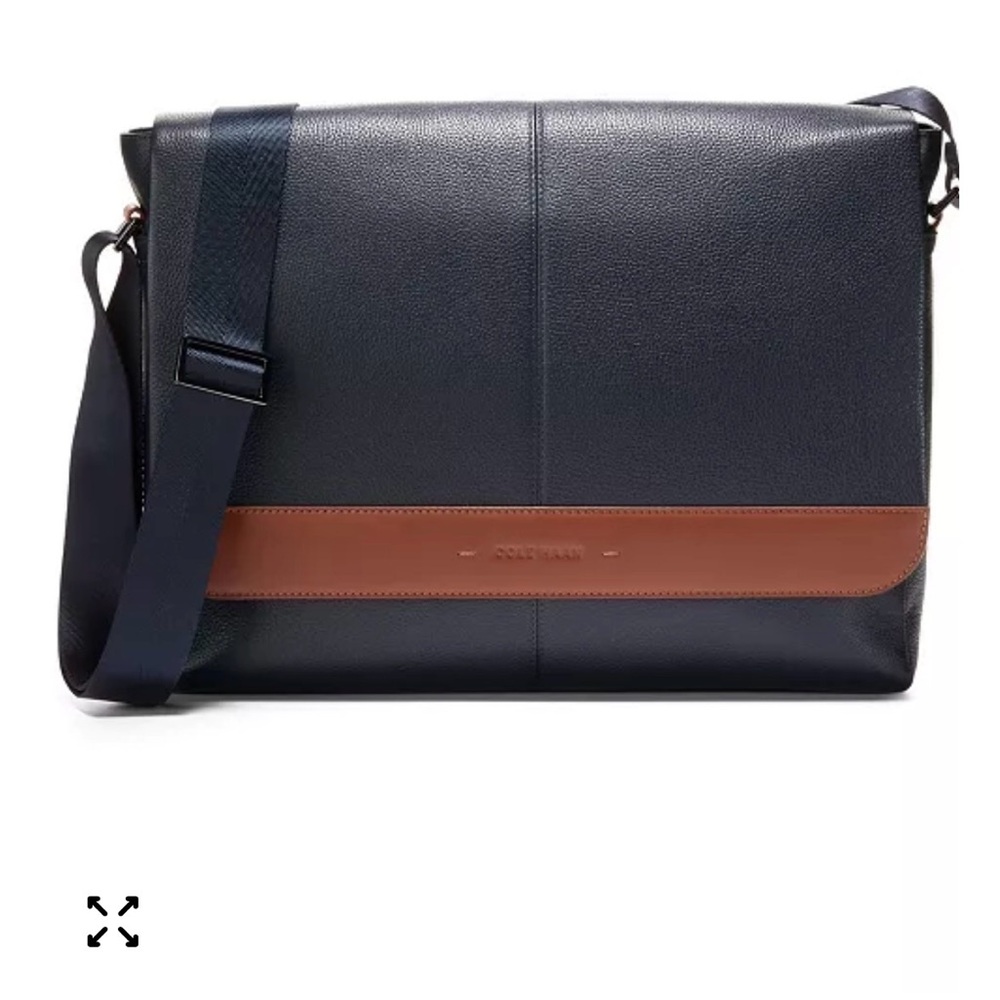 Cole Haan Men's Leather Messenger Bag in Navy and British Tan